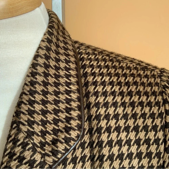 VINTAGE Brown/Tan Houndstooth Structured Blazer Size 10 - Picture 6 of 14